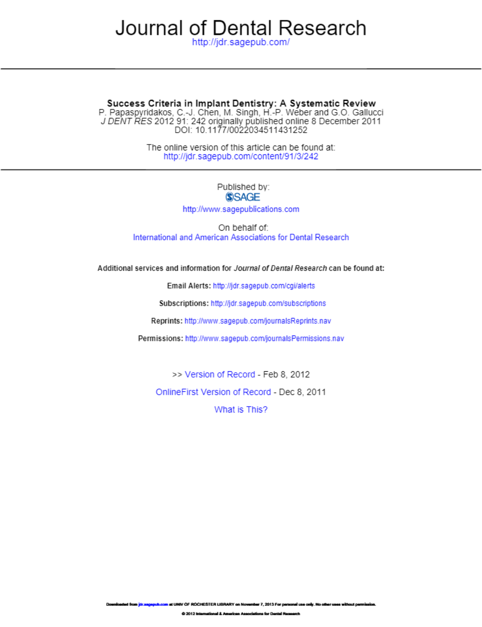 Success criteria Papaspyridakos